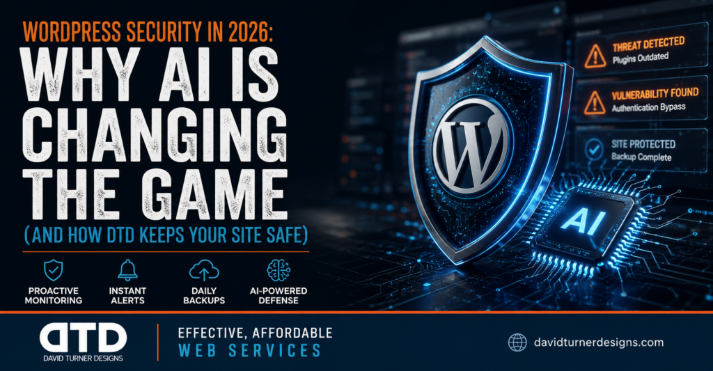 WordPress security dashboard showing plugin and update monitoring for a managed website