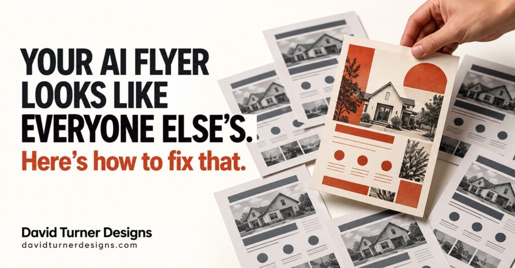 Your AI flyer looks like everyone else’s. Here’s how to fix that. David Turner Designs: one distinctive flyer selected from a group of similar designs.